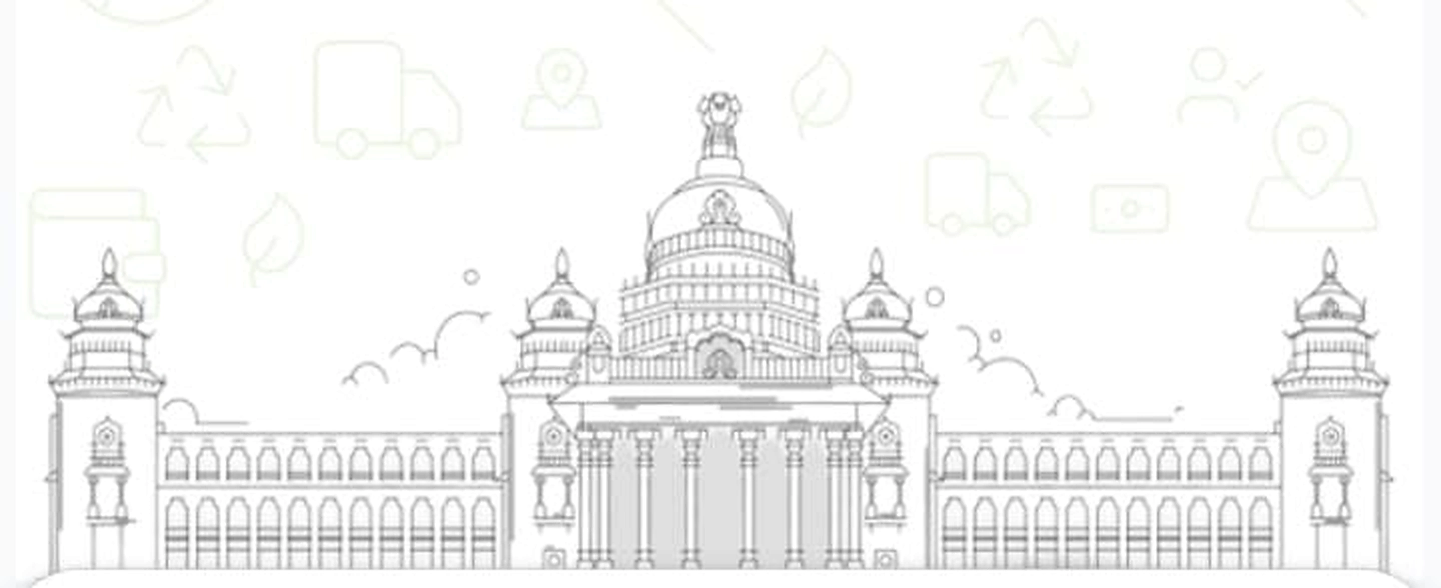 Detailed line illustration of Vidhana Soudha, Bengaluru